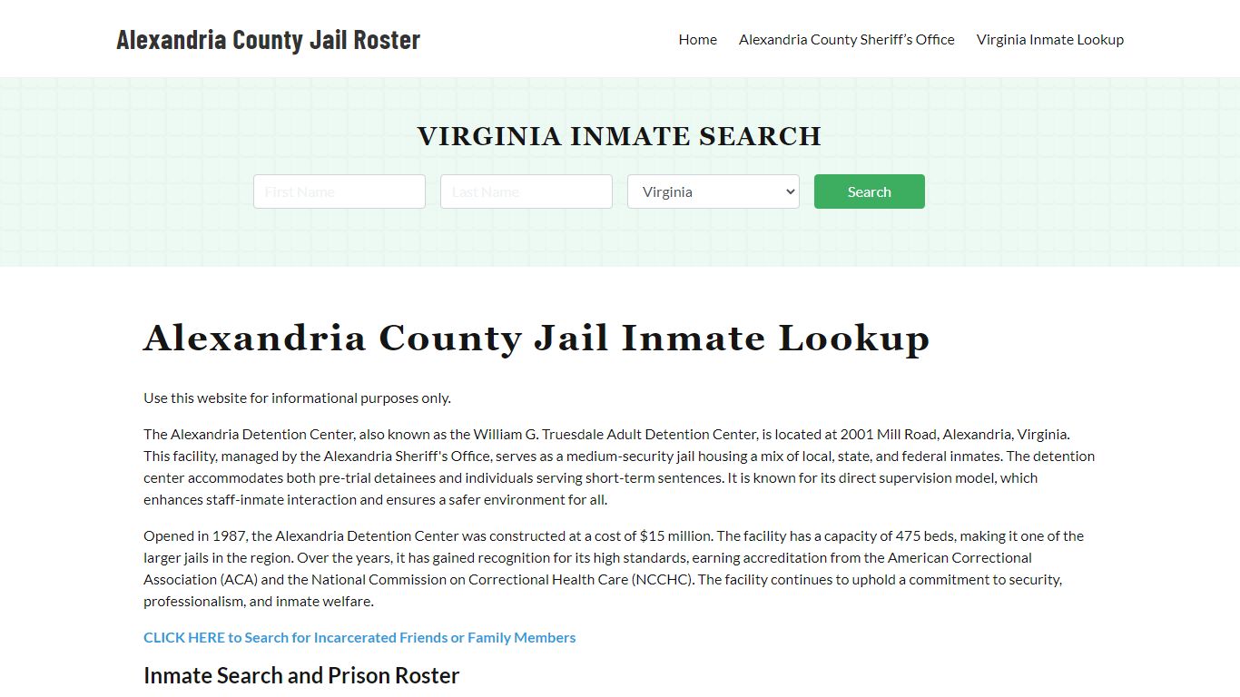 Alexandria County Jail Roster Lookup, VA, Inmate Search